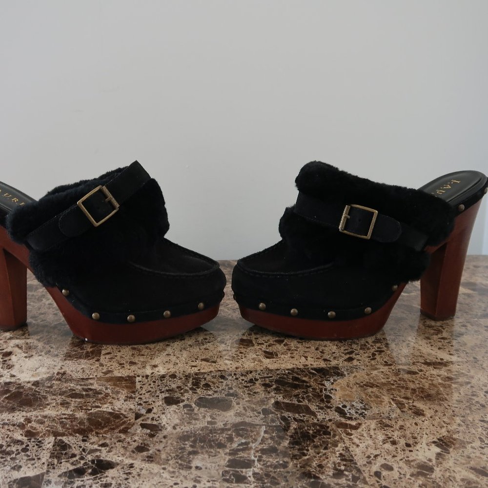 Lauren Ralph Lauren Mule Clog Faux Fur Heel 9.5 - Picture 2 of 14